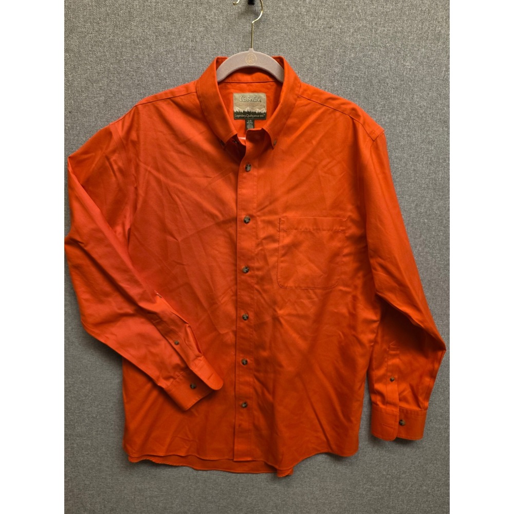 Cabelas Outfitter Series Mens‎ Large Orange Cotton Button Down Hunting Shirt L/G